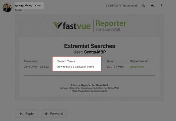 Fastvue Reporter For SonicWall Search Terms Alert