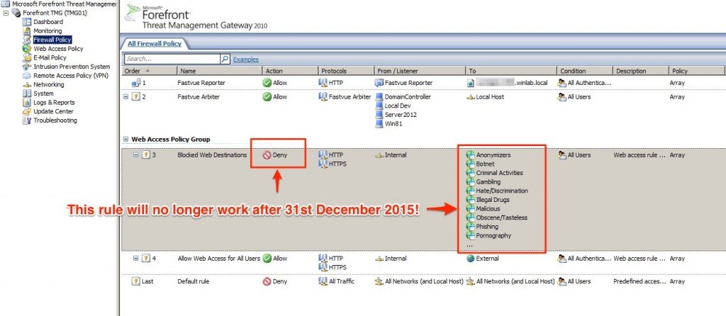 Forefront TMG URL Filtering After 31 Decemeber 2015