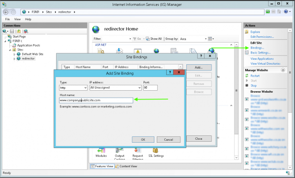URL Redirect - Add Site Binding