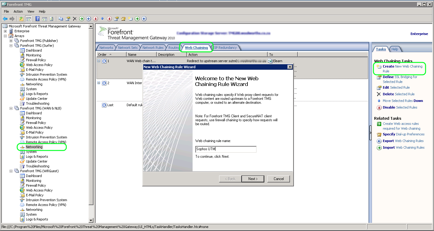 Forefront TMG web chaining wizard