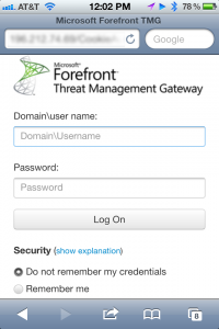 Forefront TMG Mobile Friendly Authentication Form On iPhone