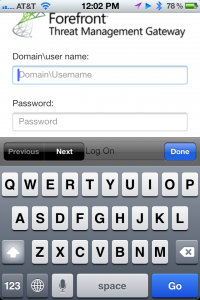 Forefront TMG Mobile Friendly Authentication On iPhone Entering Username