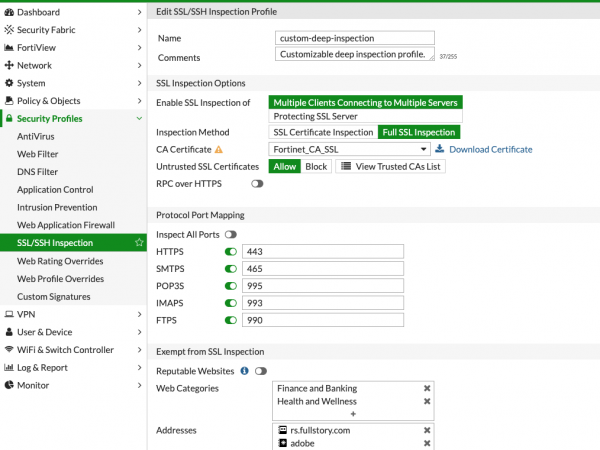 Fortinet FortiGate Deep SSL Inspection