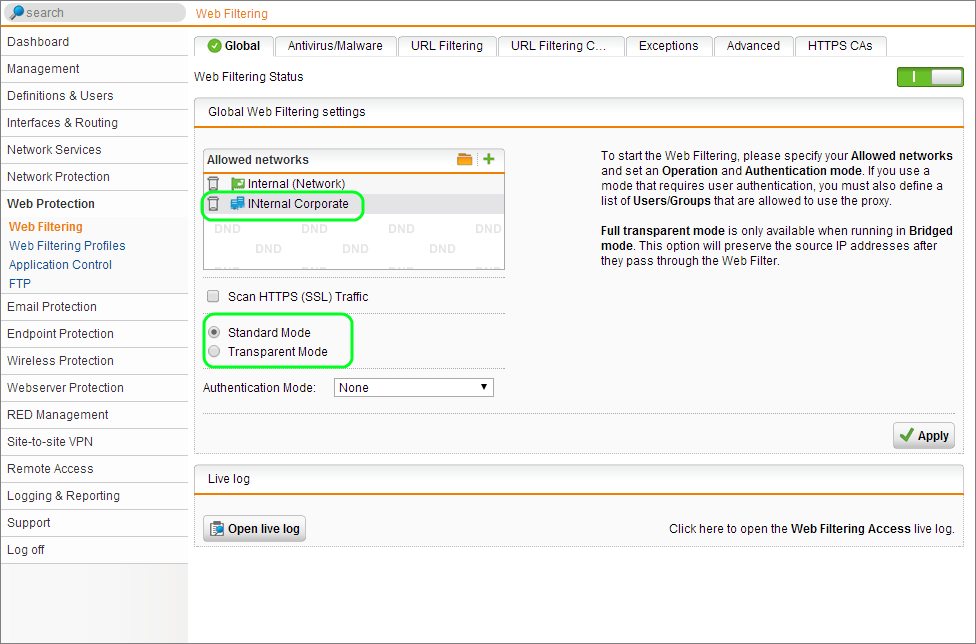 Sophos UTM Deployment - Web Filtering Allowed Networks