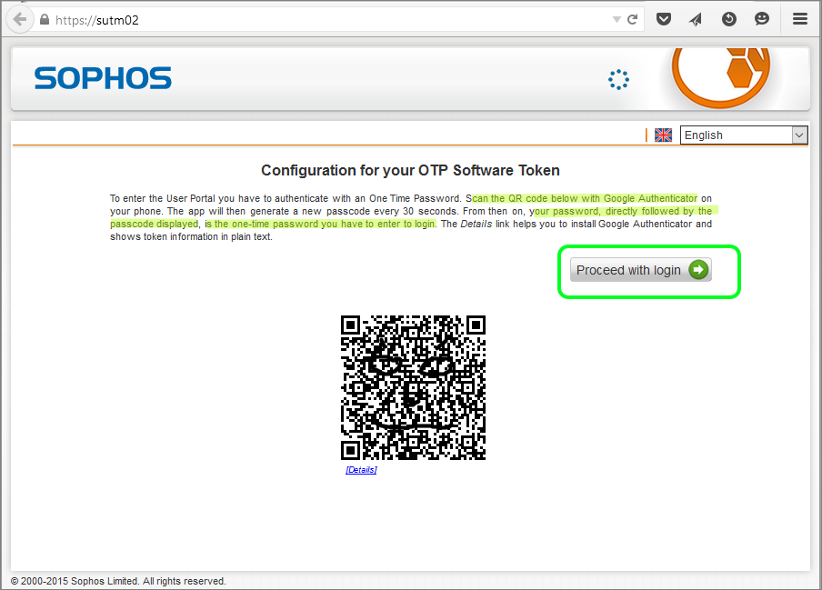 Sophos UTM OTP Software Token QR Code