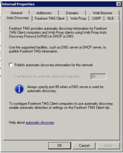 Forefront TMG Auto Discovery Options