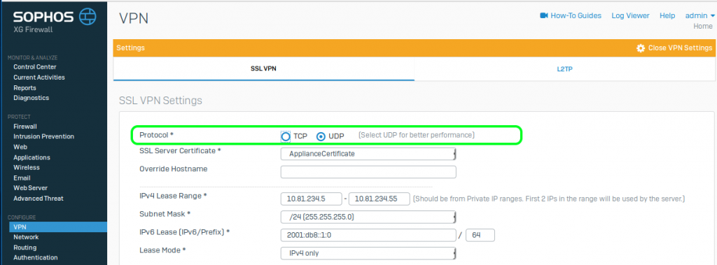 Sophos SSL VPN - UDP Performance